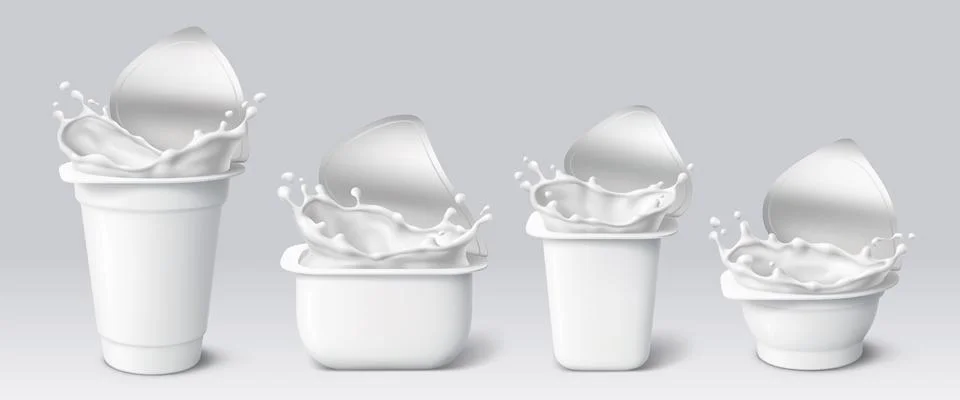Realistic plastic yogurt cups with open lid mockup Stock Illustration