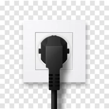 Realistic plug inserted in electrical outlet isolated. Socket with plug, vector Stock Illustration