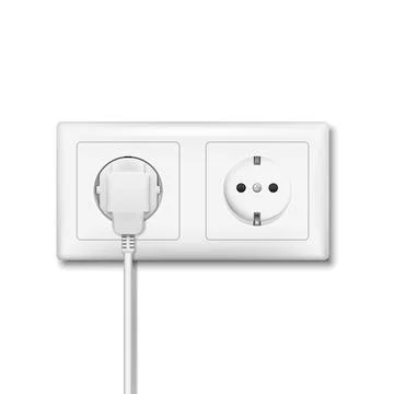 Realistic plug inserted in electrical outlet. Electric plugs and socket. Vect Stock Illustration