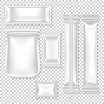 Realistic Polyethylene packaging of different size on the transparent background Stock Illustration