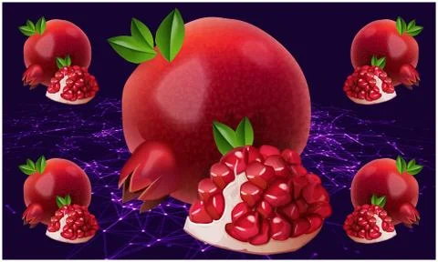 Realistic pomegranate fruit on abstract background Illustrazione stock