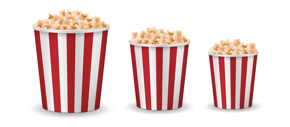 Realistic popcorn mockup isolated. Vector red striped pop corn box side view Stock Illustration