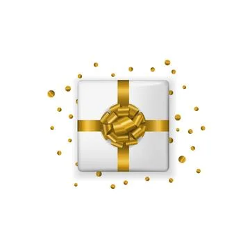 Realistic present box with glossy bow. Stock Illustration