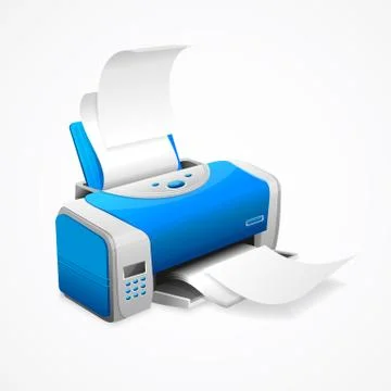 Realistic Printer Machine with White Paper. Vector Stock Illustration