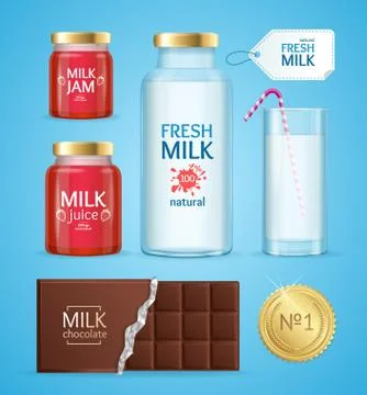 Realistic Product with Milk. Vector Illustrazione stock