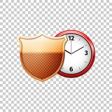 Realistic Protected guard shield and classic red clock isolated object on 스톡 일러스트