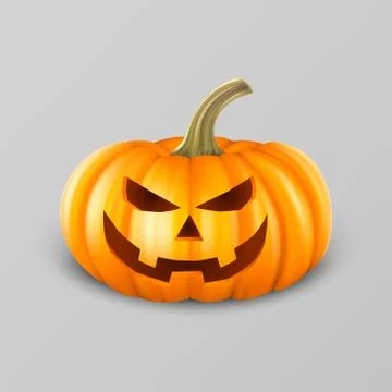 Realistic pumpkin head jack lantern icon closeup on gray background. Halloween Stock Illustration