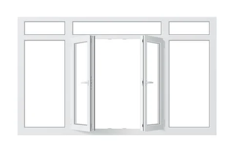 Realistic pvc window features clear glass panes Ilustración de archivo