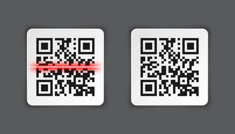Realistic QR code sticker on gray background. Identification tracking code Illustrazione stock