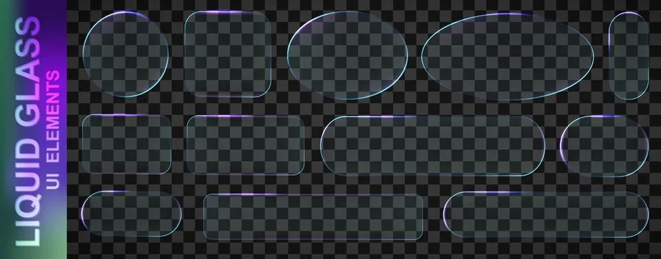 Realistic raibow glassmorphism style basic IU mockup elements isolated on Stock Illustration