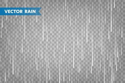 Realistic rain texture on transparent background. Rainfall, water drops effect Stock Illustration