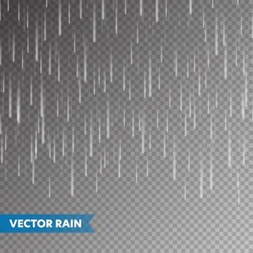 Realistic rain texture on transparent background. Rainfall, water drops effect Stock Illustration