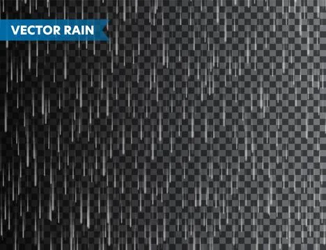 Realistic rain texture on transparent background. Rainfall, water drops effect Stock Illustration