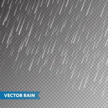 Realistic rain texture on transparent background. Rainfall, water drops effect Stock Illustration