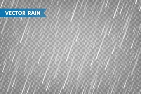 Realistic rain texture on transparent background. Rainfall, water drops effect Stock Illustration