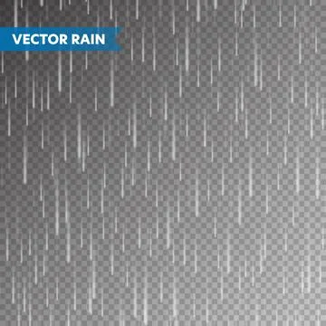 Realistic rain texture on transparent background. Rainfall, water drops effect Stock Illustration