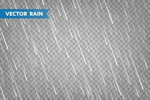 Realistic rain texture on transparent background. Rainfall, water drops effect Stock Illustration