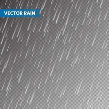 Realistic rain texture on transparent background. Rainfall, water drops effect Stock Illustration