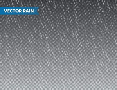 Realistic rain texture on transparent background. Rainfall, water drops effect Stock Illustration