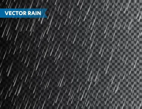 Realistic rain texture on transparent background. Rainfall, water drops effect Stock Illustration