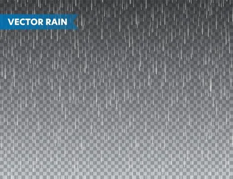 Realistic rain texture on transparent background. Rainfall, water drops effect Stock Illustration