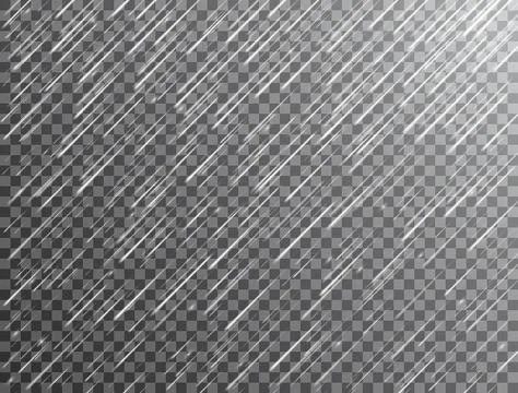 Realistic rain on transparent background. Falling water drops. Rainfall textu Stock Illustration