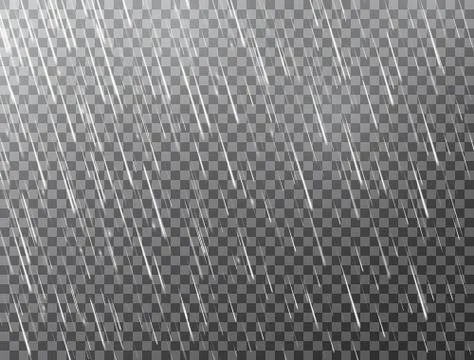 Realistic rain on transparent background. Falling water drops. Rainfall textu Stock Illustration