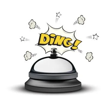 Realistic reception bell and Ding sign in comic book style on white background Stock Illustration