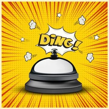 Realistic reception bell and Ding sign on striped comic book or manga style Stock Illustration