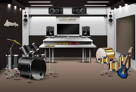 Realistic recording studio. Stock Illustration
