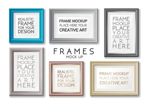Realistic rectangular gold and blue frames set template, frames on the wall Stock Illustration