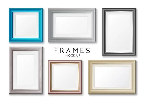 Realistic rectangular gold and blue frames set template, frames on the wall Stock Illustration