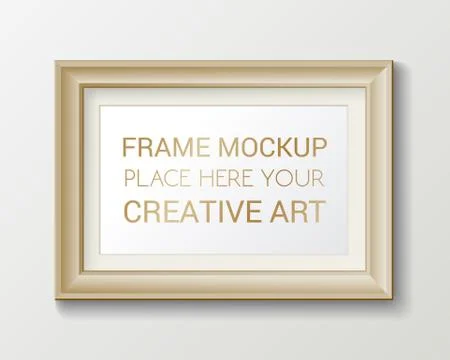 Realistic rectangular gold frame template, frame on the wall mockup with Stock-Illustration