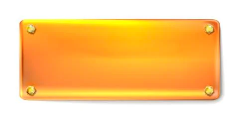 Realistic rectangular golden plate with gold screws isolated on white Stock Illustration