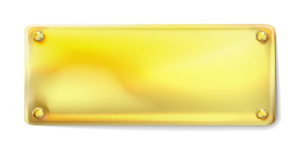 Realistic rectangular light golden plate with gold screws isolated. Vector Stock Illustration
