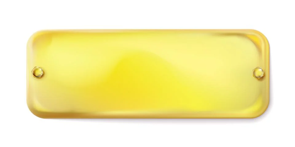 Realistic rectangular light golden plate with gold screws isolated. Vector Stock Illustration