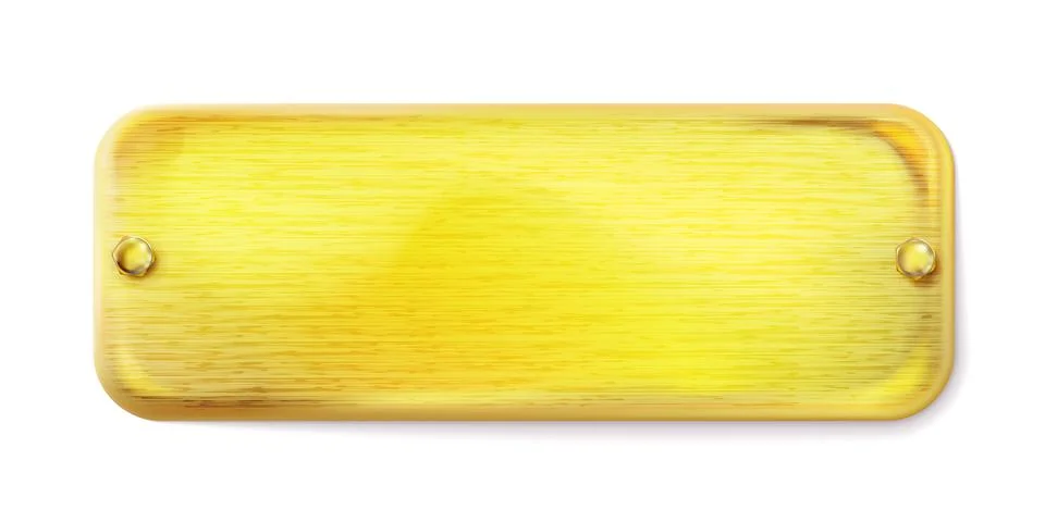 Realistic rectangular light golden plate with two gold bilts or screws Stock Illustration