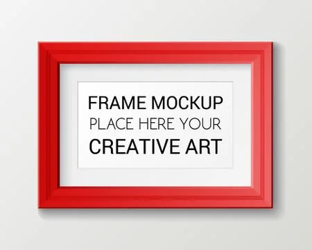 Realistic rectangular red frame template, frame on the wall mockup with Illustrazione stock