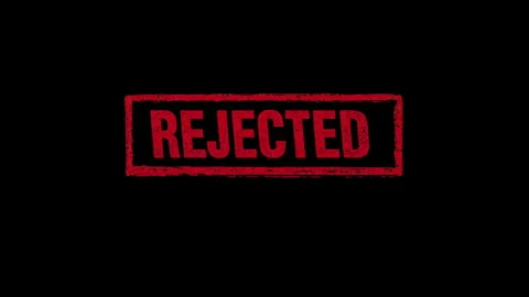 A realistic rectangular REJECTED rubber seal in deep red featuring an authentic Stock Footage 339988580