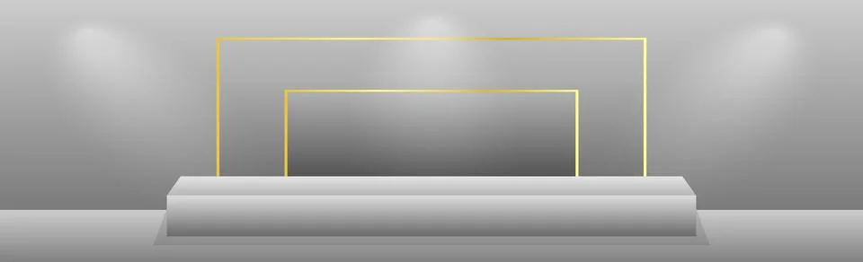 Realistic rectangular white podium in a light studio - Vector Illustrazione stock