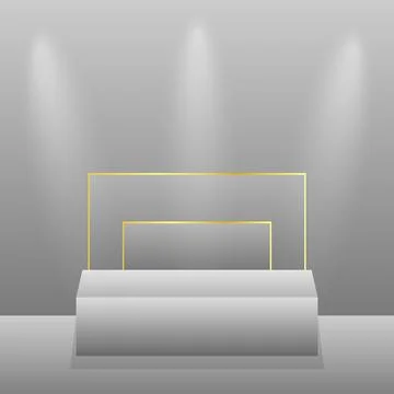 Realistic rectangular white podium in a light studio - Vector Illustrazione stock