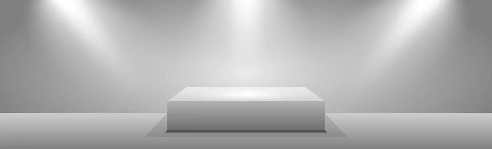 Realistic rectangular white podium in a light studio - Vector Stock Illustration