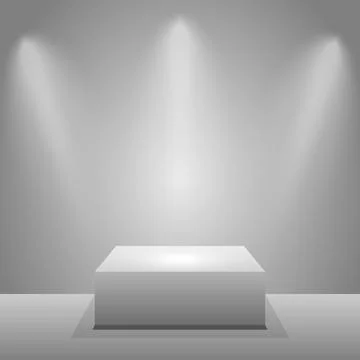 Realistic rectangular white podium in a light studio - Vector Illustrazione stock