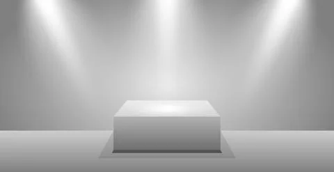 Realistic rectangular white podium in a light studio - Vector Stock Illustration