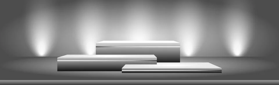 Realistic rectangular white podium in a light studio - Vector Stock Illustration