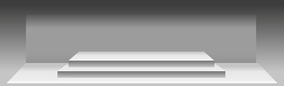 Realistic rectangular white podium in a light studio - Vector Illustrazione stock