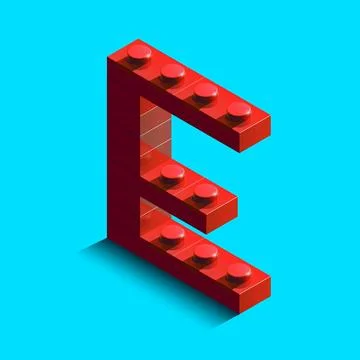 Realistic red 3d isometric letter E of the alphabet from constructor bricks.. Stock Illustration