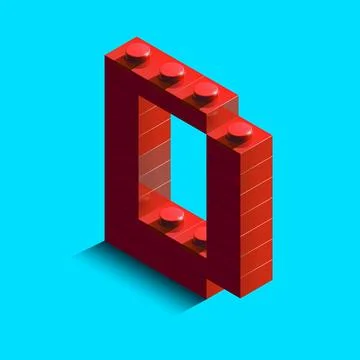 Realistic red 3d isometric letter D of the alphabet from constructor bricks.. Stock Illustration