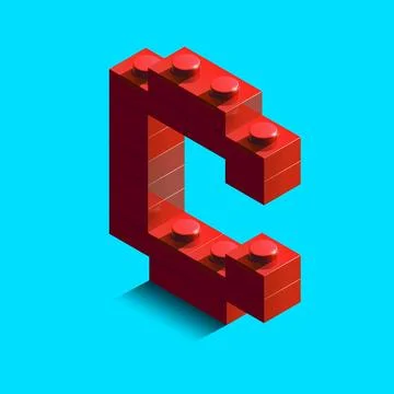 Realistic red 3d isometric letter C of the alphabet from constructor bricks.. Stock Illustration