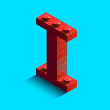Realistic red 3d isometric letter I of the alphabet from constructor bricks.. Stock Illustration